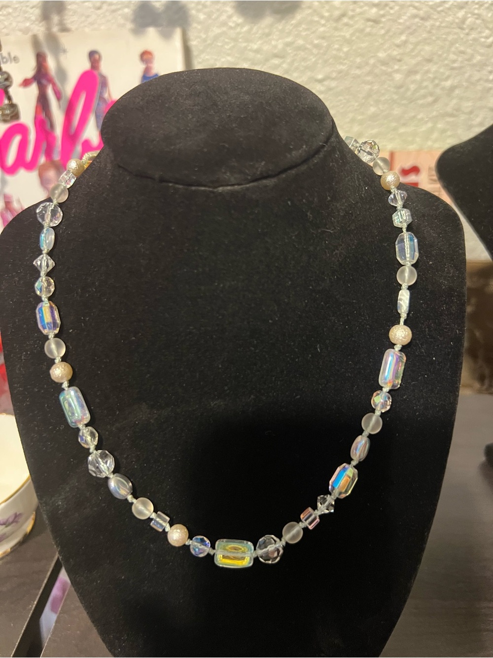 Iridescent Glass Bead Necklace - Clear